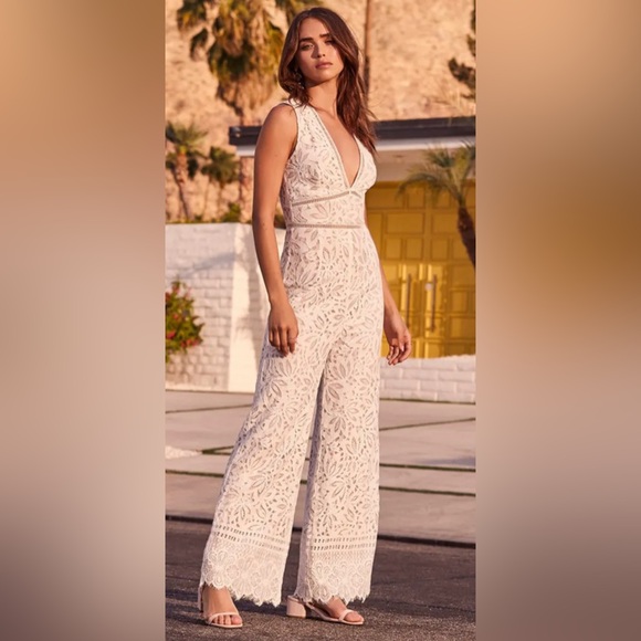 Lulus Pants - Lulu’s Amora White Lace Jumpsuit